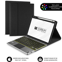 Sublim KeyTab Pro BT Funda Teclado para iPad 10.9" 10a Gen - Negro, Retroiluminado 7 Colores, Touchpad, Bluetooth 5.2, Español, SUBKT4-BTPI03